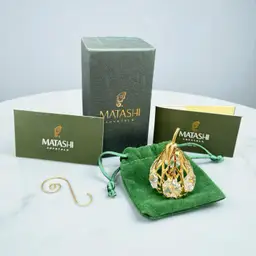Matashi 24K Gold Plated Crystal Studded Mini Pear Fruit Ornament In Box