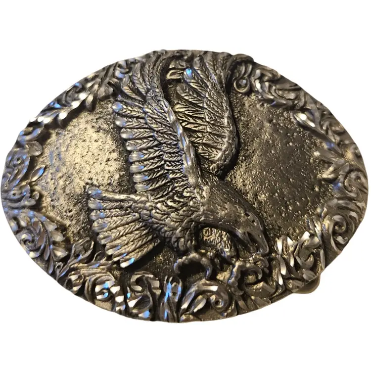 EGE 1993 Vintage Diamond Cut Pewter Eagle Belt Buckle Made in USA