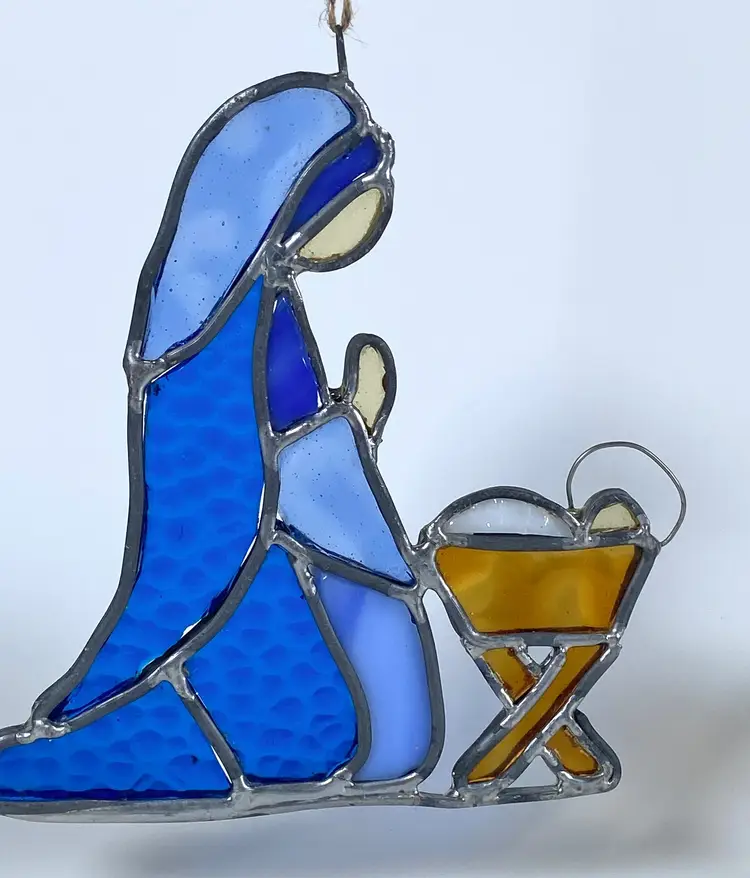 *VTG* Christmas Nativity Stained Glass Hanging Art Decor Mary & Baby Jesus