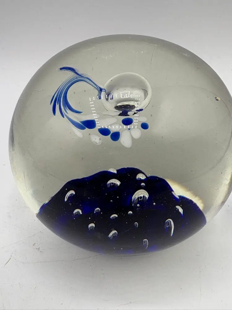 Blue White Controlled Bubble Whale Paperweight READ