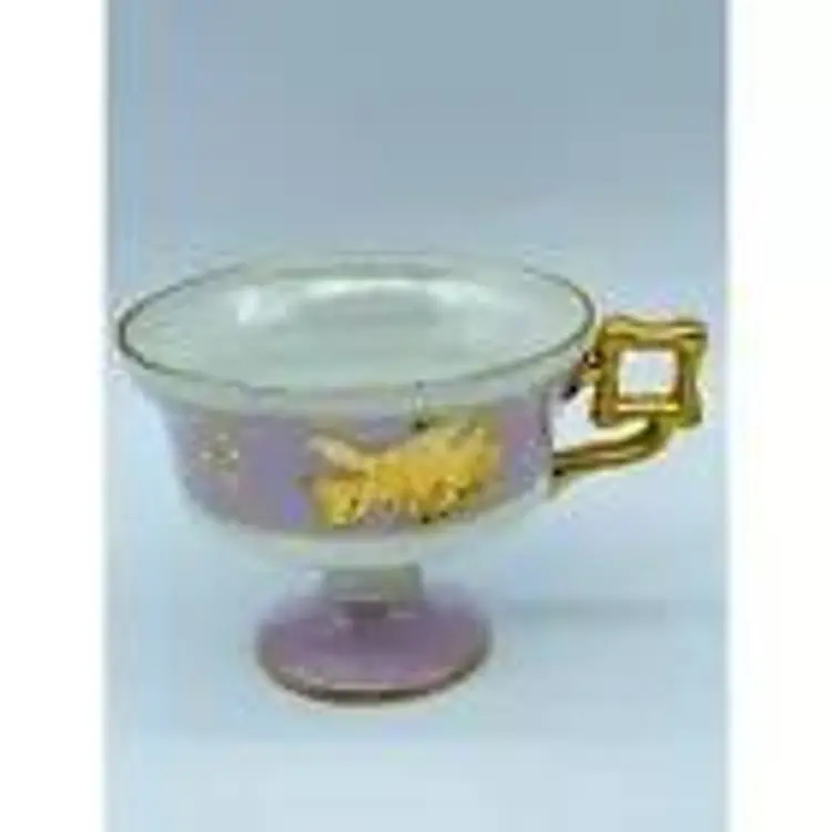 Vintage NAPCO Japan Pink/Gold Footed Tea Cup & Saucer Pearl Lusterware Pierced