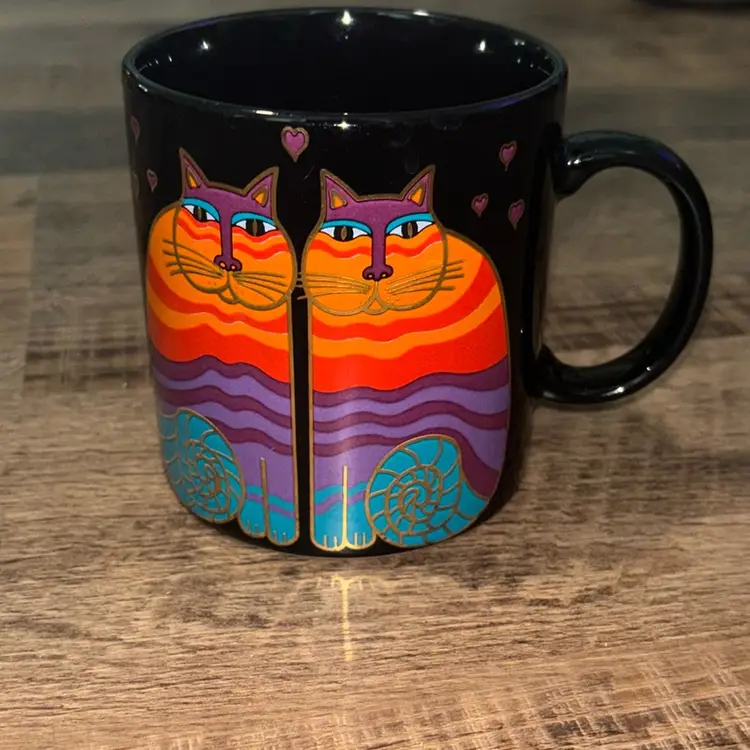Laurel Burch Vintage Rainbow Cat Coffee Mug Cup 16oz