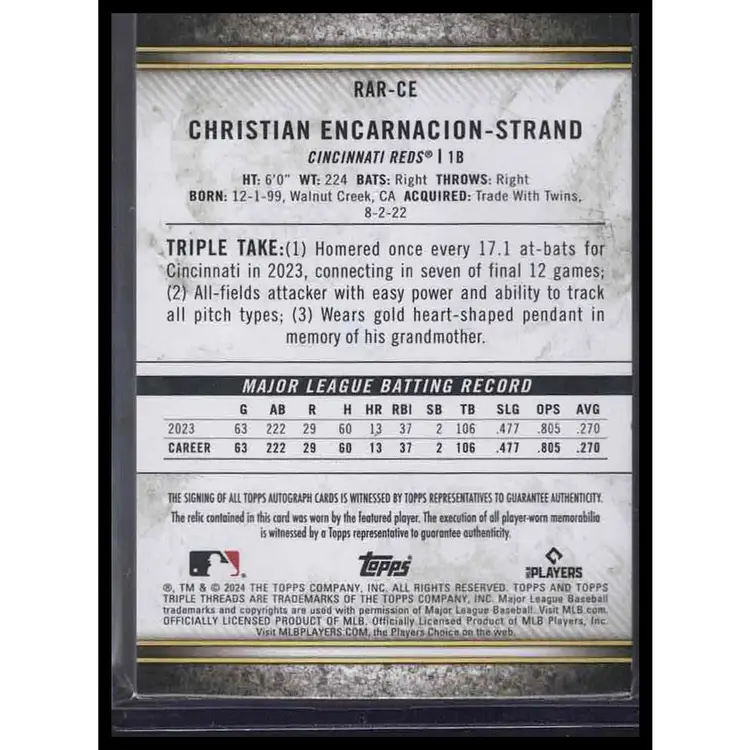Christian Encarnacion-Strand Triple Patch Auto RPA /25 2024 Topps Triple Threads