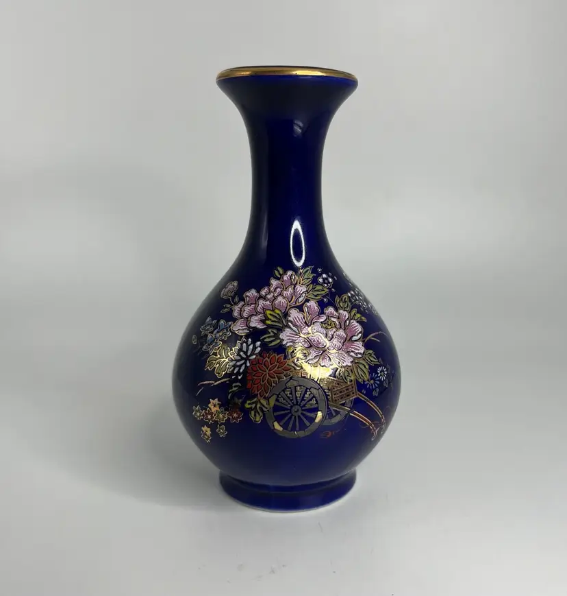 Vintage Kutani Japan Cobalt Blue Bud Vase