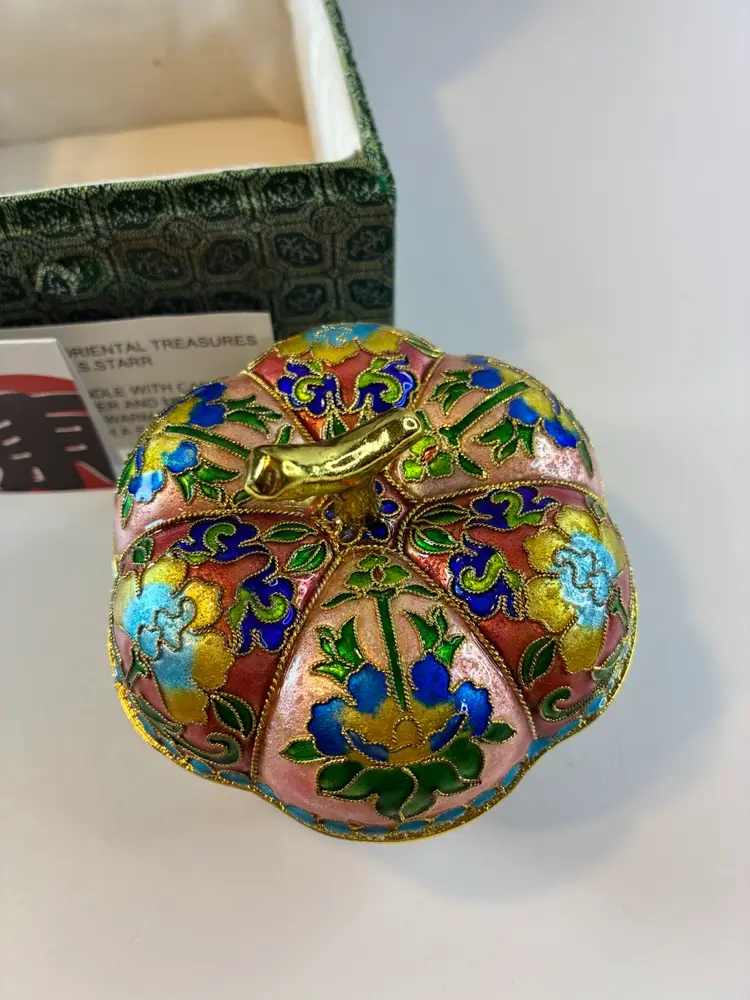 Oriental Treasures Cloisonné Pumpkin Trinket Box 4” X 3”