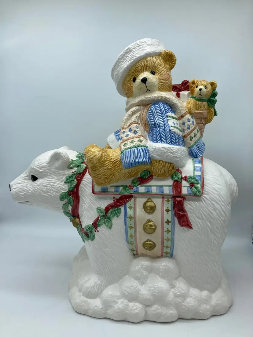 Christmas Cookie Jar 1996 Cherished Teddies with Polar Bear 178284 Designed by Priscilla Hillman