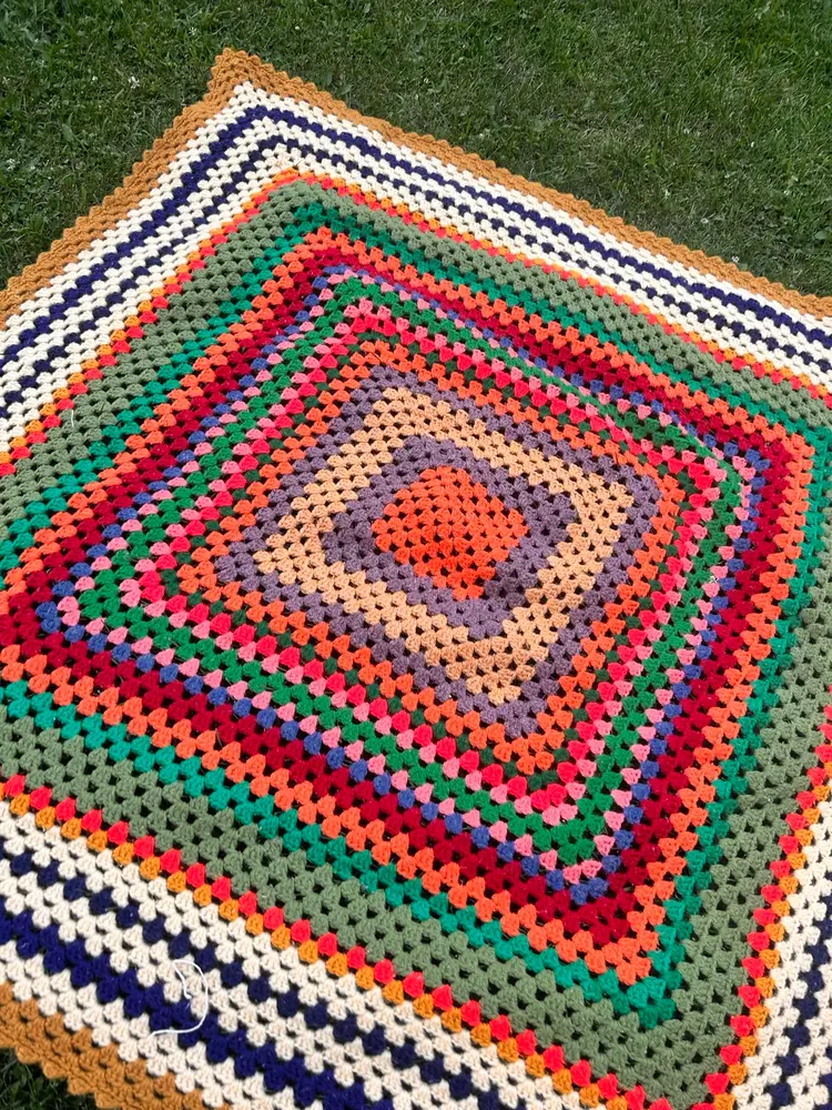 vintage crochet knit rainbow blanket
