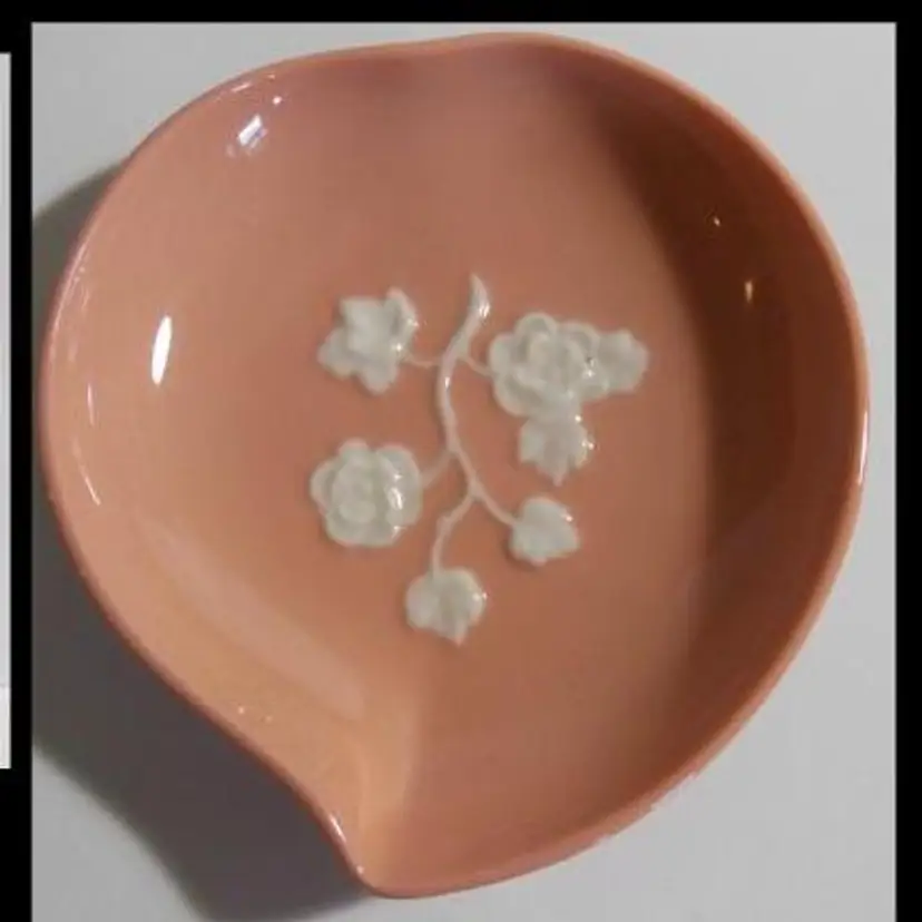 VERY RARE, 1930 LENOX USA, APPLE BLOSSOM CORAL, Porcelain Heart Shaped Trinket Dish / Sm Ashtray,