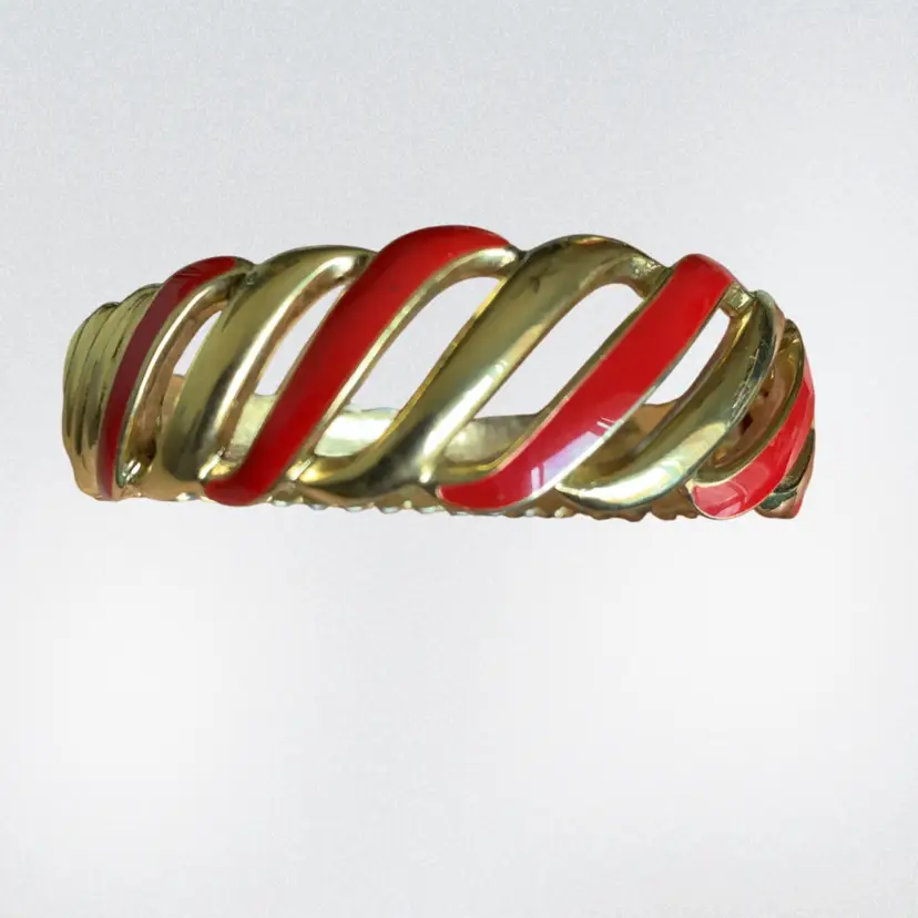 3. Trifari Gold Tone And Red Enamel Clapper Bangle