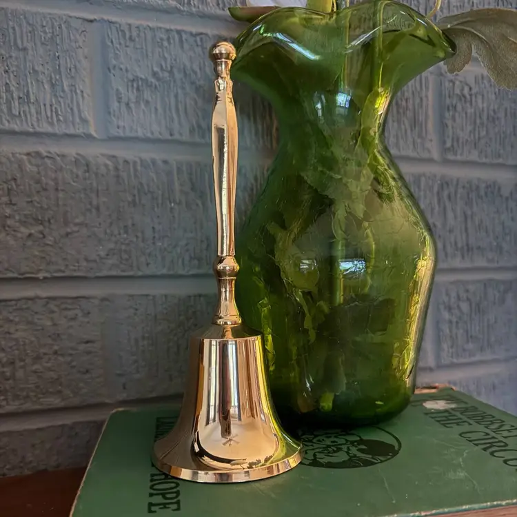 Vintage 6” Solid Brass Hand Bell with Original Box – Polished Call Bell – Paige’s Plates