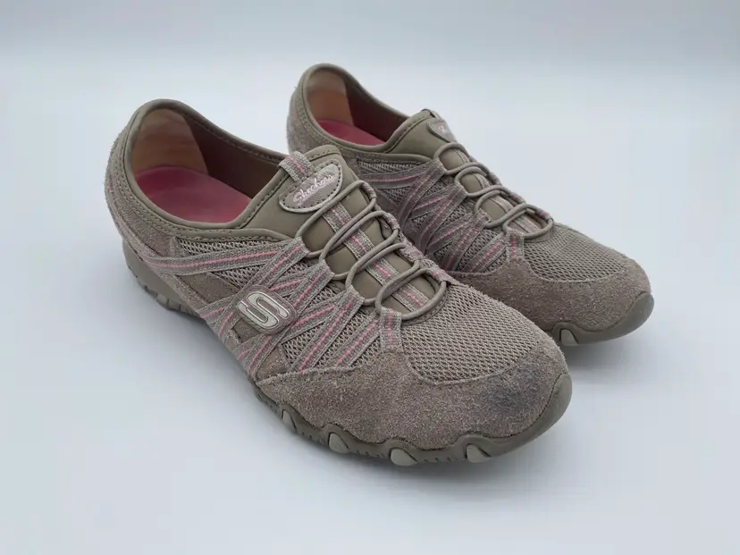 Skechers Women's Size 7.5 Gray & Pink Quick Step Biker Slip-On Sneaker Shoes