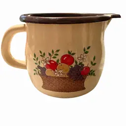 Vintage Enamel Creamer 1986 FTDA Metal Small Pitcher Cottage Farmhouse Floral