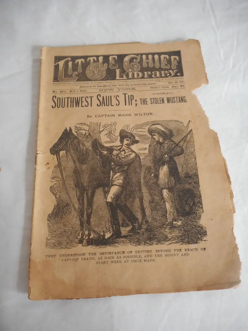 Rare Vintage Nov 18, 1891 Little Chief Library Dime Novel Southwest Saul's tip