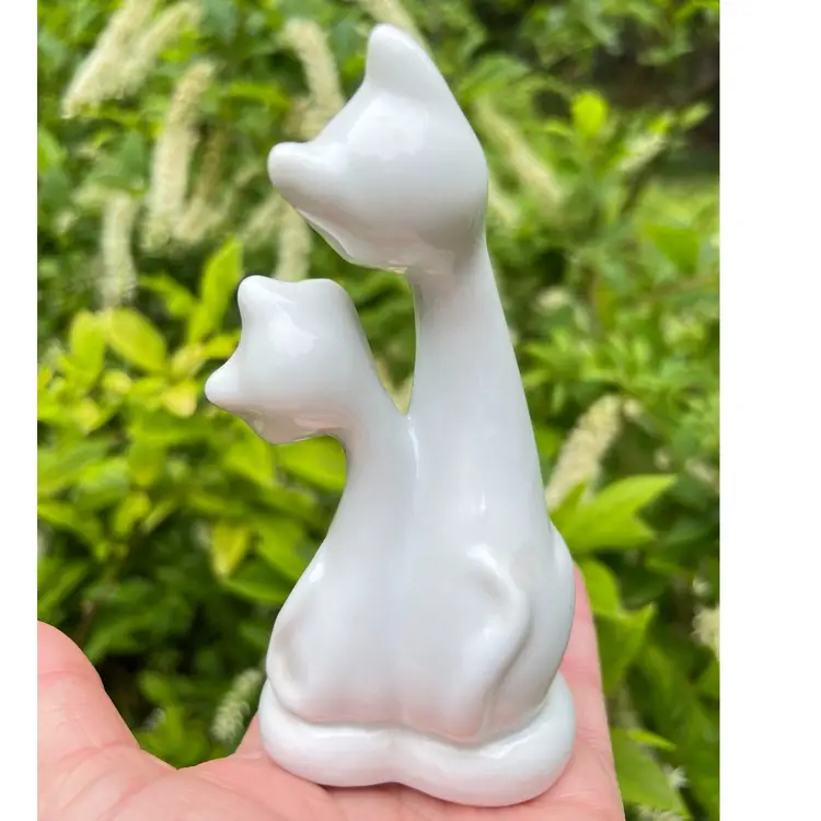 Courting Kitty Cats. White Ceramic. Pink Rose On The Heart Shaped Base. Stamped Made In China. 5” tall x 2-1/2” wide at base x 2-1/4” deep.