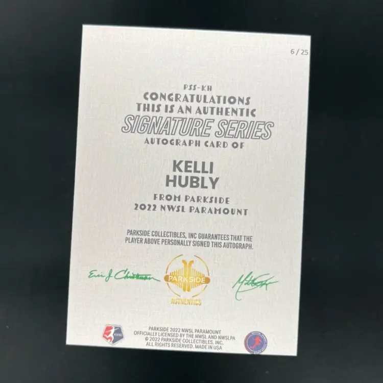 Kelli Hubly 2022 Parkside Paramount NWSL Autograph /25 Soccer Card