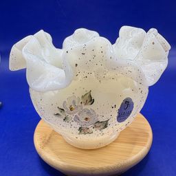 Fenton Romance Collection Ruffled Edge Glass Bowl Vase Signed B Cumberledge