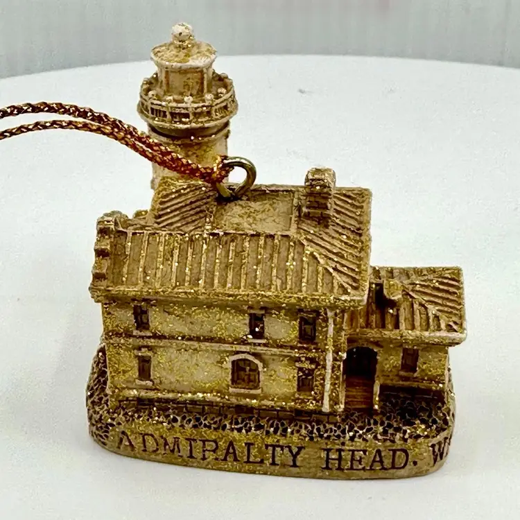 Vintage Mukilteo Light PNW Washington Lighthouse Gold Christmas Ornament