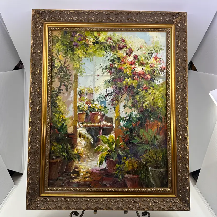 Floral Scene Oil Painting Ornate Gold Framed