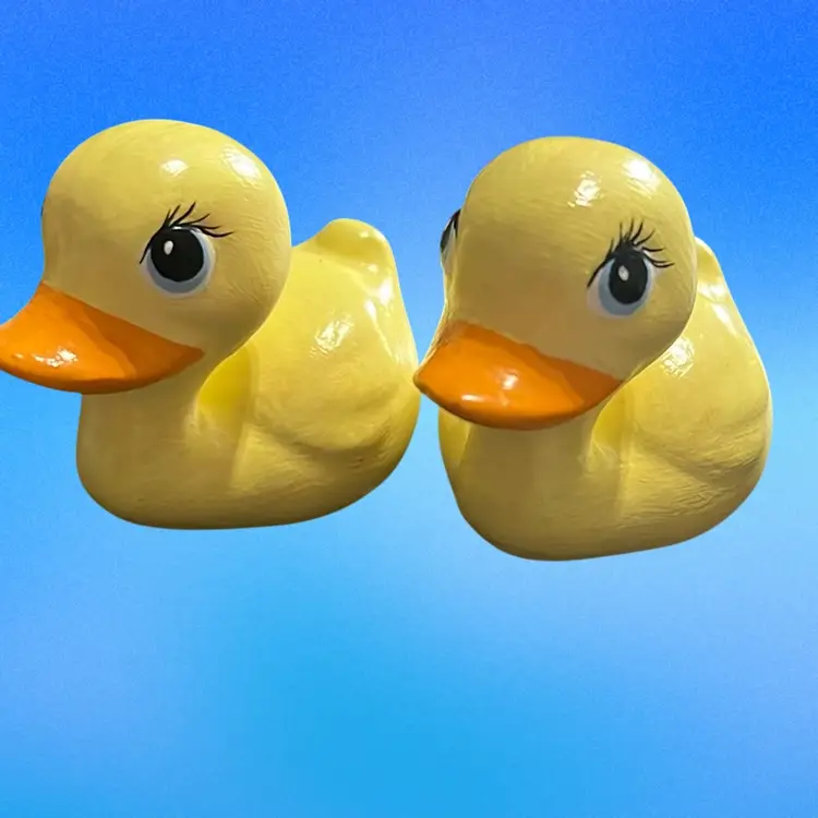 2 Vintage Mold Ceramic Baby Yellow Ducks Holiday Easter 2” Excellent Condition Signed David
