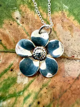 Sterling Silver Flower Pendant On SS Chain Necklace