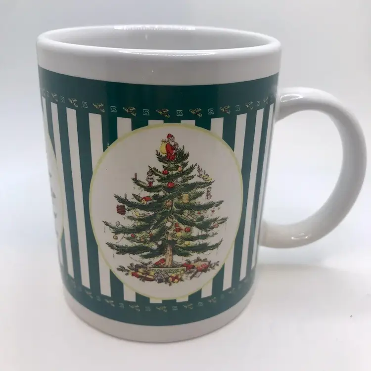 *SALE* Vintage Spode Christmas Tree Mug Green & White Striped 2001