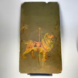Carousel Lion Painting on Slate Large Wall Hanging Vintage Signed DDF 18.25x10"
