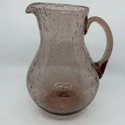 Vintage Amethyst Handblown Verrerie Biot France Bubble Glass Pitcher 10”