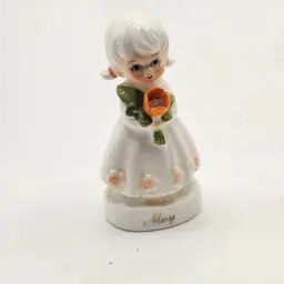 Porcelain Figurine Miniature Girl Vintage With Flowers May birthday
