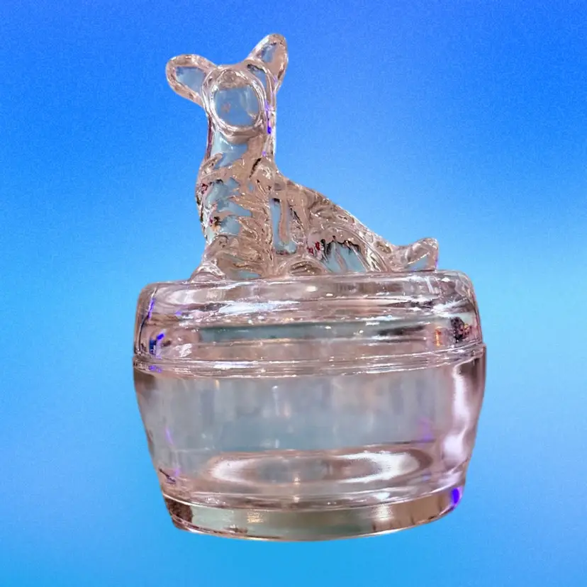 Vintage Jeanette Glass Clear Scottie Dog Covered Powder Jar