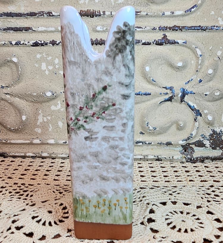 Vintage Village Pottery Kerry Ireland Ruffled Flower Vase Hand Painted Cottage