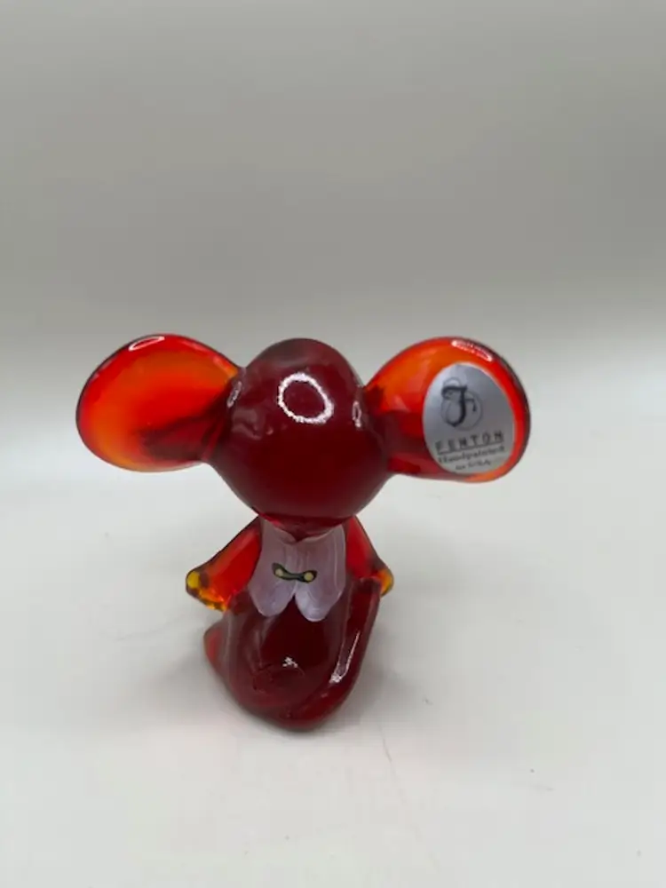 #01 Fenton Glass Christmas Mouse Signed and Handpainted by S.Davis ~ UV Reactive