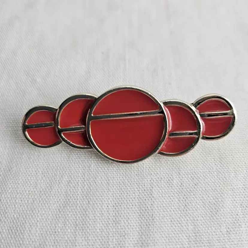 Vintage Brooch Pin Orange Red Gold Enamel Circles 2"