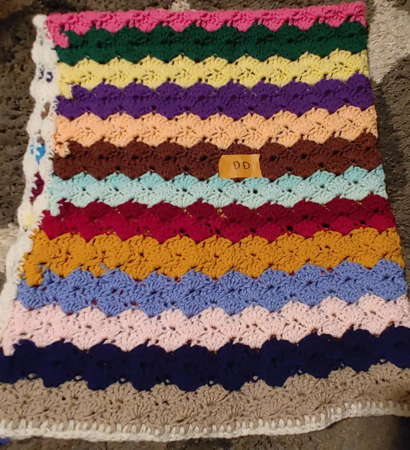 Afghan DD- approx size 38 x 45. Multicolor stripe. As shown.