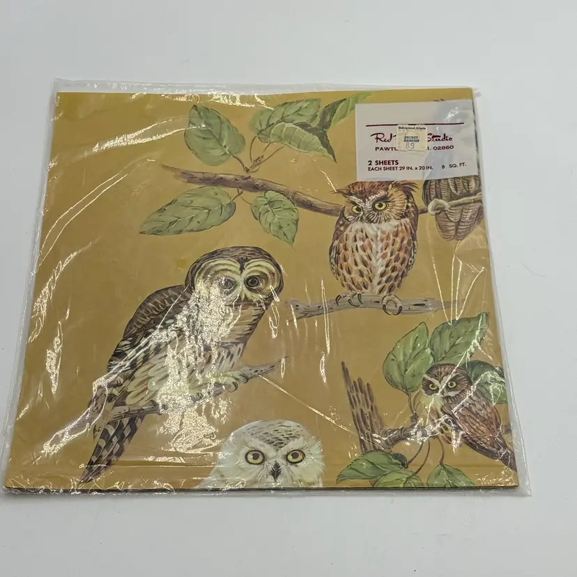 Red Farm Studio Vintage 1970s Owl Wrapping Paper Two Sheets 29”x 20” New Old Stock