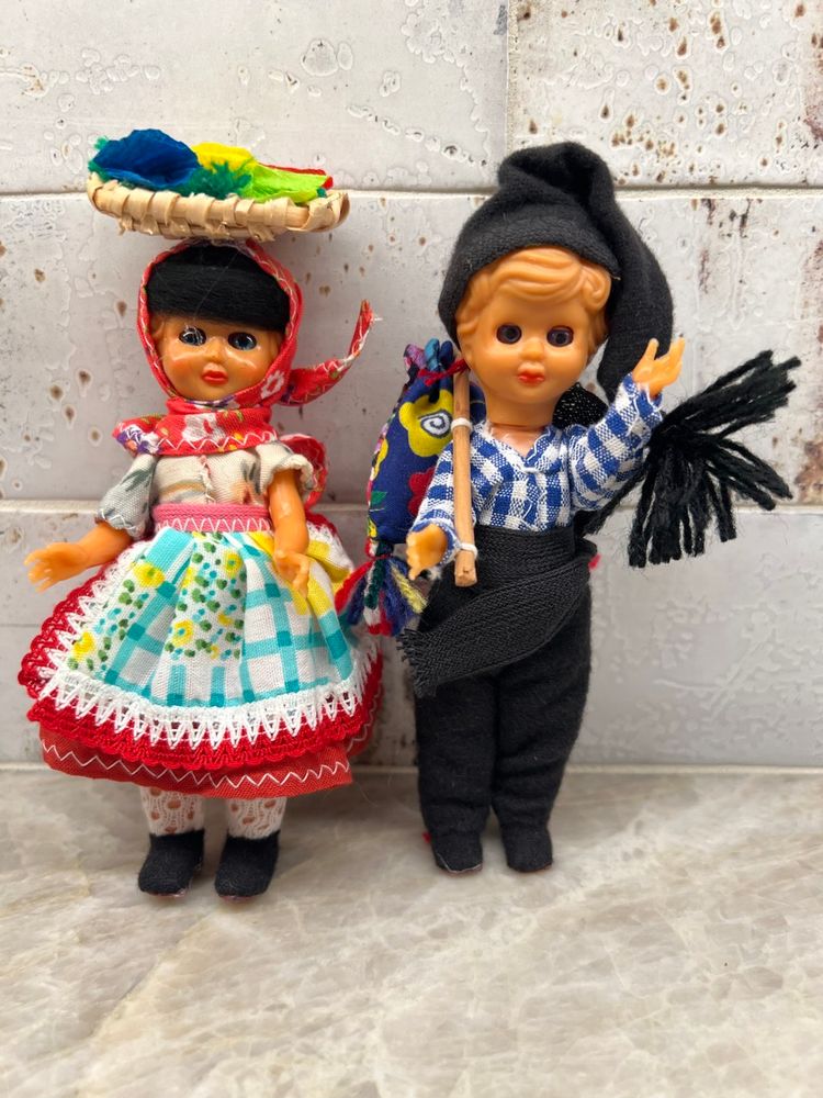 Vintage Souvenir Sleepy Eye Celluloid Nazare Portugal Folk Art Dolls 5PCS Lot #Top-Shelf