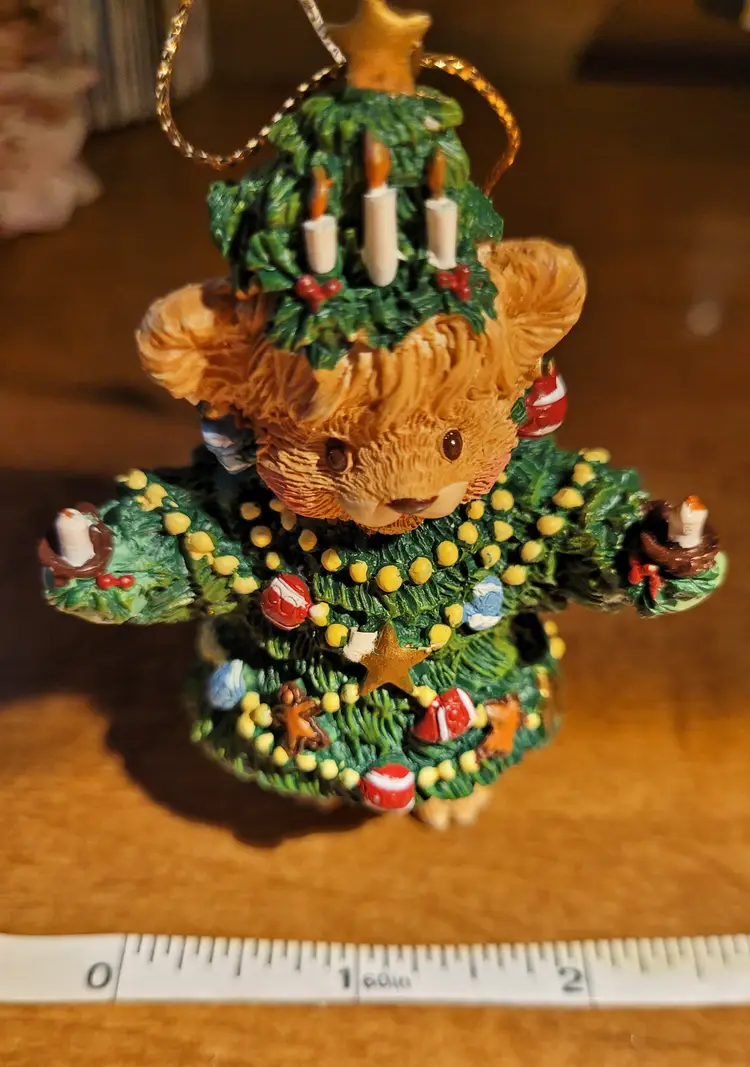 Vintage Teddy Bear Ornament Dressed as a Christmas Tree c.1990s
