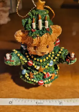 Vintage Christmas Teddy Bear Ornament Dressed as a Christmas Tree Ornament c.1990s