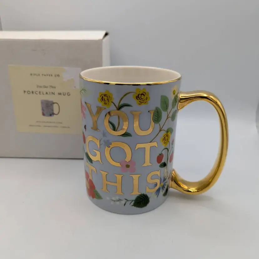 Rifle Paper Co. YOU GOT THIS Mug NIB Gold Handle