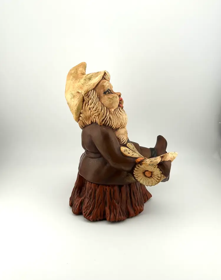 Hand Painted Ceramic Garden Gnome 5.25”x 5.5”x 7.25”