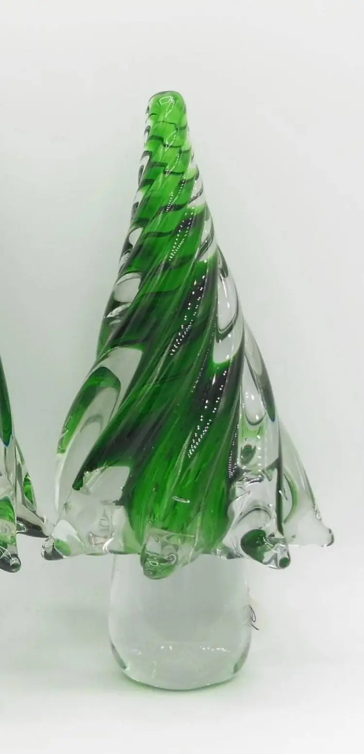 Vintage Oleg Cassini 8.25" Lead Crystal & Green Spiral Art Glass Christmas Tree