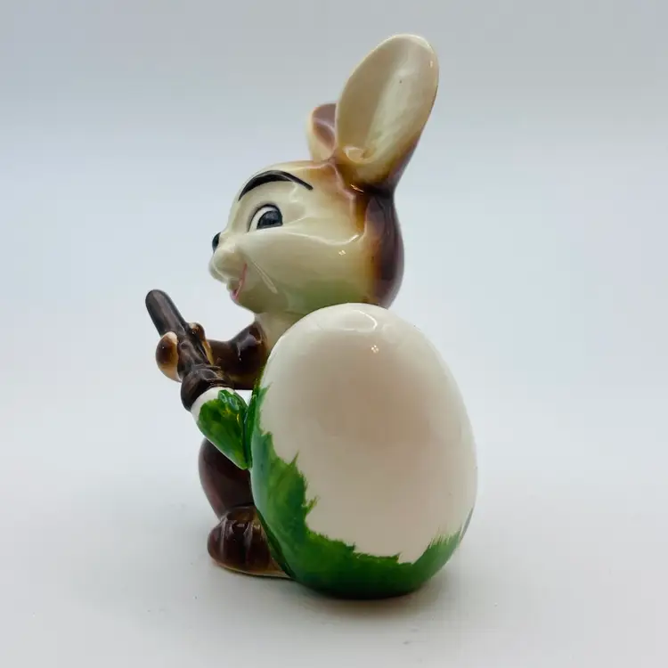 Vintage Goebel Easter Bunny Painting Egg Green Figurine West Germany 3.5"
