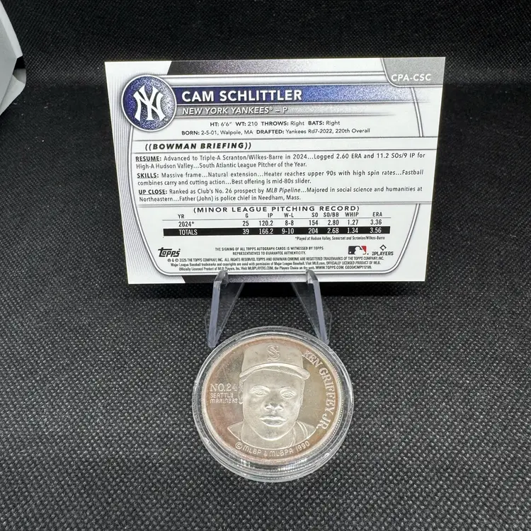 2025 Bowman Chrome Cam Schlittler Blue Raywave Auto /150 New York Yankees