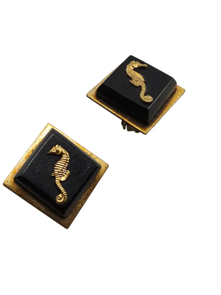 Antique Unsigned Jean Painleve French Galith Seahorse Earrings (A9009)