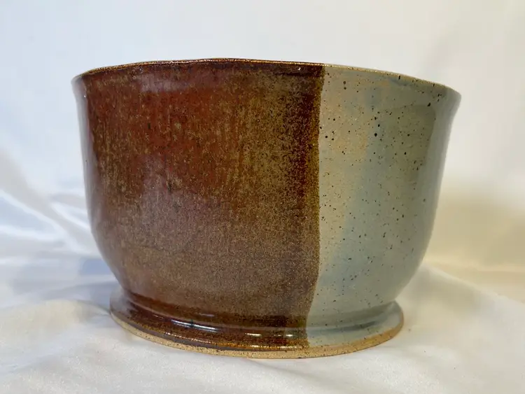 Studio Pottery Large Bowl Blue And Brown Stamped BR 