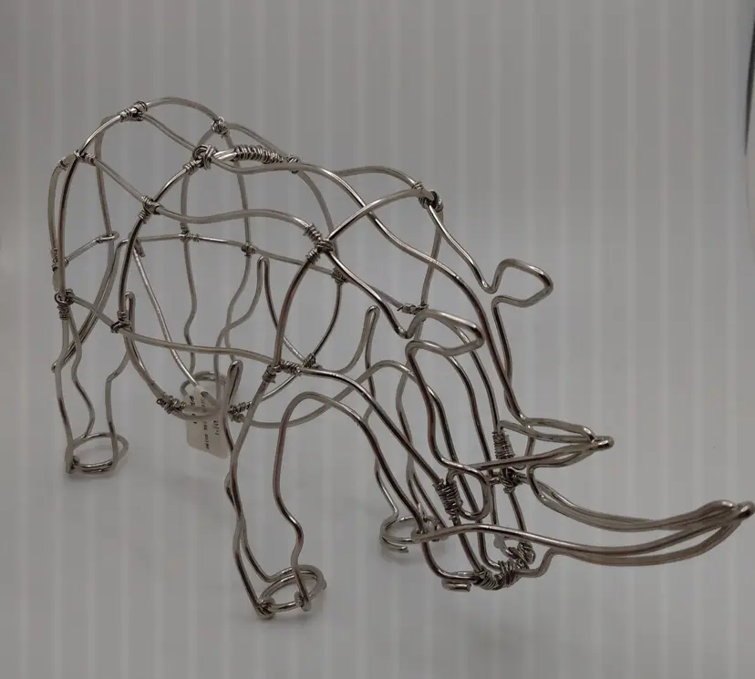 Wire Art Sculpture Rhinoceros Metal Figurine 8.5" x 4.25"
