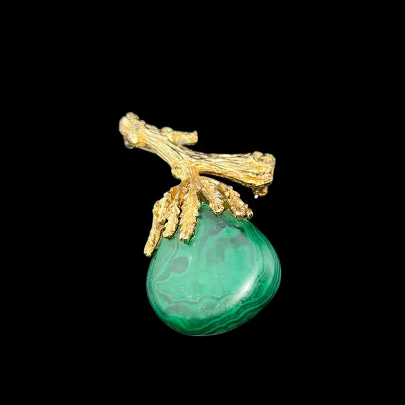 Abstract Gold Tone And Stone Brooch Rare Piece