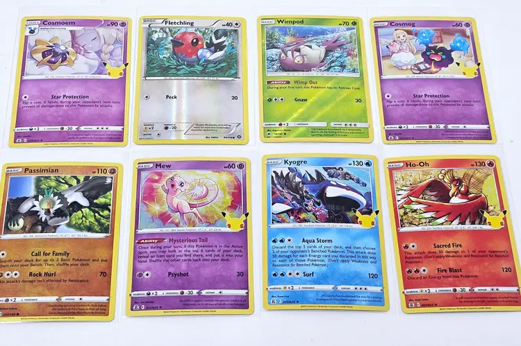 Pokémon Card Lot of 8 Holos Fletchling Wimpod Mew Kyogre Cosmog Ho-Oh Passimian