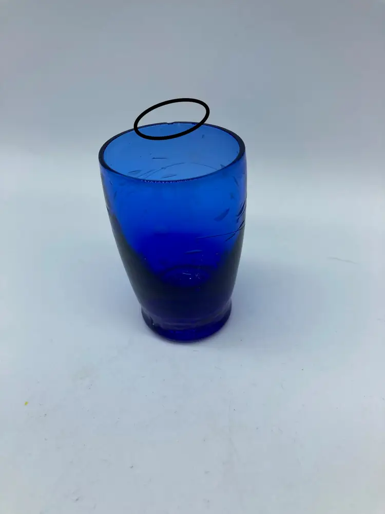 Vintage Etched Glass 2-1/4" Cordials-shot glass cobalt blue