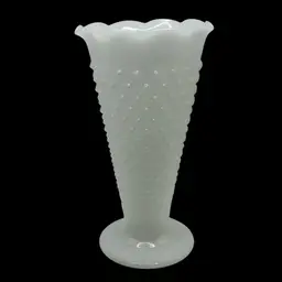 Vintage White Milk Glass Hobnail Trumpet Vase By Anchor Hocking, 9-1/2” Tall