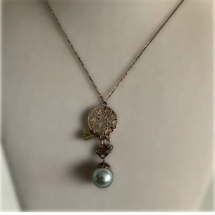 Vintage Asian Medallion Necklace With Faux Jead And Ornate Metalwork